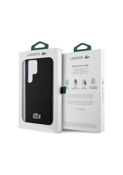 Galaxy Uyumlu S24 Ultra Kılıf Lacoste Lisanslı Pu Pike Desenli Arka Yüzey İkonik Timsah Dokuma Logolu Siyah
