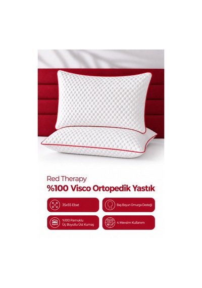 Red Therapy %100 Visco Ortopedik Visko Yastık 55x35x15 - Baş Boyun Desteği 1 Adet Beyaz