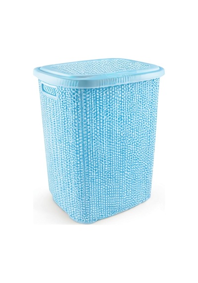 Kirli Çamaşır Sepeti Kapaklı 65 Lt Örgü Desenli Plastik Çamaşır S Mavi