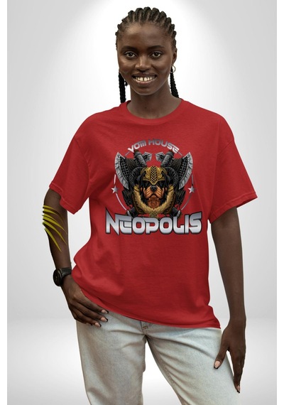 Neopolis Rottweiler Viking Pamuklu Bisiklet Yaka Unisex Oversize Boyfriend Dijital Baskılı Kırmızı T-shirt Kırmızı