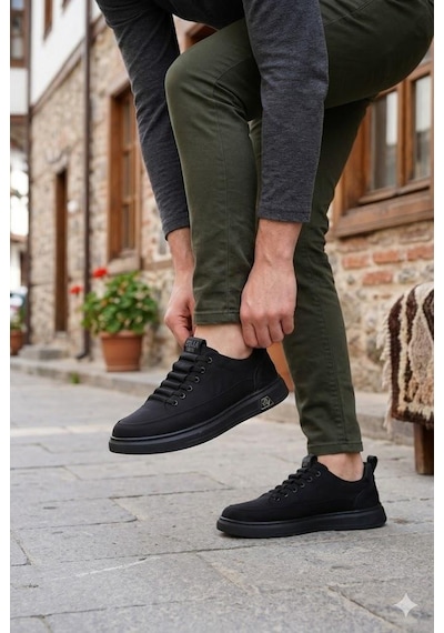 Guja 26y510-2 Rahat Kauçuk Taban Tekstil Lastik Bağcıklı Sneaker Erkek Ayakkabı Siyah