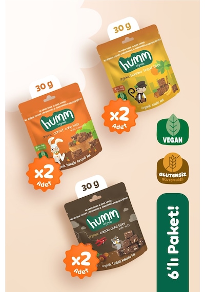 Humm Organic Organik Glutensiz Vegan Kek Atıştırmalık 6 x 30 G