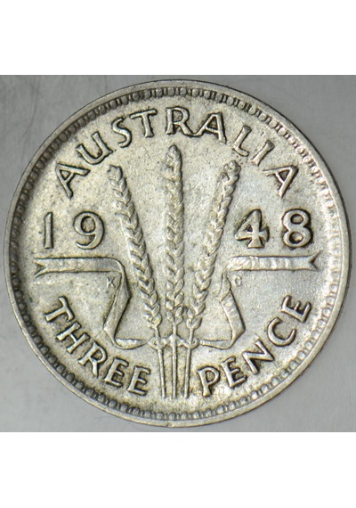 Avustralya 3 Pence 1948 Gümüş. Kral 6. George 16 Mm 1,41 Gr.