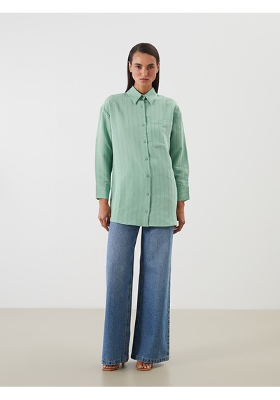 Lcw Modest Yeşil Dokulu Oversize Kadın Gömlek Tunik