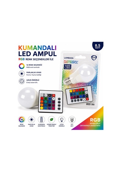Kumandalı Rgb Led Ampul 8,5w E27 16 Renk Değiştiren Enerji Tasarruflu Led Ampul Diğer