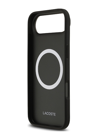 Apple Uyumlu iPhone 17 Air Kılıf Lacoste Lisanslı M-safe Şarj Özellikli Pu Deri Metal Logolu Kapak Siyah Siyah