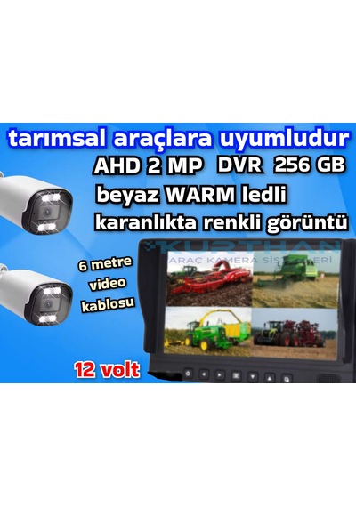 Tarım Araçlarına Özel 2 Adet Ahd 2 Mp Warm Ledli Kamera 7 İnç Qled Ips 256 Gb Dvr Monitör 12 Volt