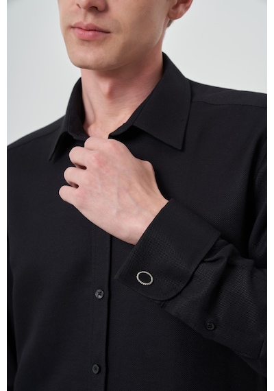 Morven Erkek Siyah Manşetli Slim Fit Sert Yaka Gömlek 25mc004031001 Siyah Siyah Morven Erkek Siyah Manşetli Slim Fit Sert Yaka Gömlek 25mc004031001 Siyah Siyah