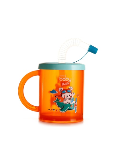 Baby Plus Turuncu Desenli Pipetli Bebek Bardak 210 ML Turuncu