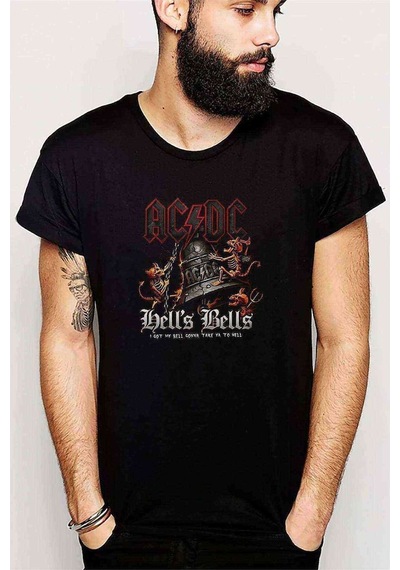 Ac Dc Hells Bells Metal Baskılı Siyah Erkek Tshirt