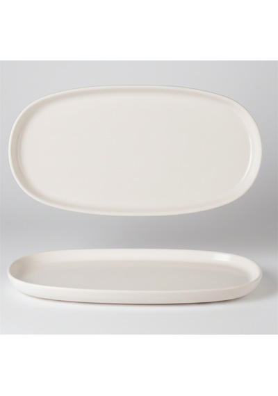6 Kişilik Nodric Kenar Oval Kayık Salata Tabağı 25cm Krem Rengi