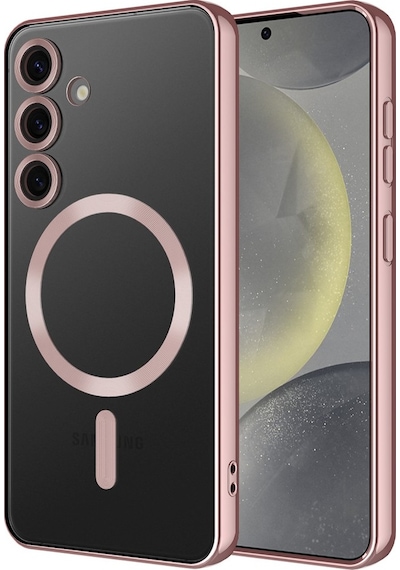 Samsung Galaxy Uyumlu S24 Fe Kılıf Magsafe Kamera Lensli Korumalı Şeffaf Silikon Kapak Rose Gold