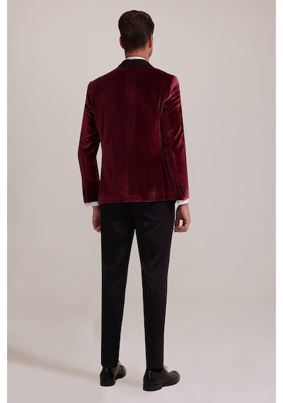 Ysf Erkek Bordo Şal Yaka Yelekli Slim Fit Damatlık
