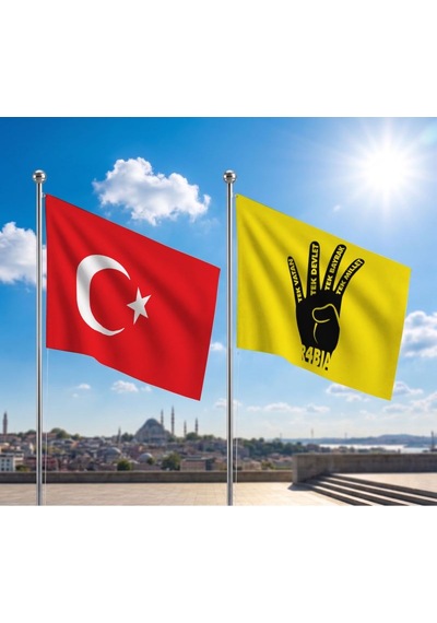 Rabia -tek Vatan -devlet -bayrak -millet Bayrağı Ve Alpaka Kumaş Türk Bayrağı 2'li Set 70x105cm Diğer