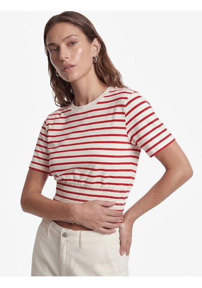 Koton Koton X Sibil Çetinkaya - Slim Fit Gipeli Bisiklet Yaka Kısa Kollu Çizgili Denizci Tişörtü Kırmızı Çizgili 6sak50034uk