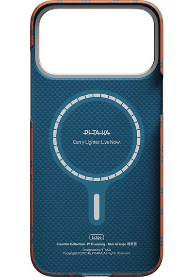 Apple Apple iPhone 17 Pro Kılıf M-safe Uyumlu Aramid Fiber Pitaka Tactile Woven Monogram Seri Kapak Mavi-turuncu Mavi - Turuncu