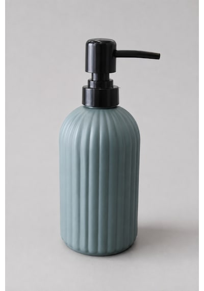 Vovy Çizgili Cam Sabunluk 500 Ml Siyah Pompalı Modern Sıvı Sabun Ve Deterjan Dispenseri - 18,5 Cm X 7 Cm Füme