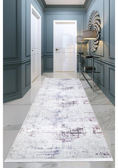 Mariesse Home Modern Desenli Dekoratif Saçaklı Oturma Odası Ve Salon Halısı Beyaz