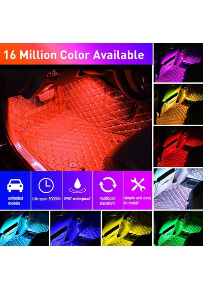 Araba Led Şerit Işığı, 4adet 36 Led Dc 12v Çok Renkli Müzik Araba İç Aydınlatması Ses Aktif Fonksiyonlu Ve Ka