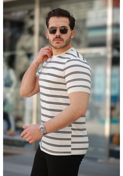 Efnaz Style Erkek Çizgili Kısa Kollu T-shirt P Siyah - Beyaz /p