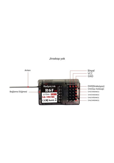 Radiolink R6f 6 Kanal Uzaktan Kumanda Alıcısı Rc6gs,rc4gs,t8fb,t8s İle Uyumludur