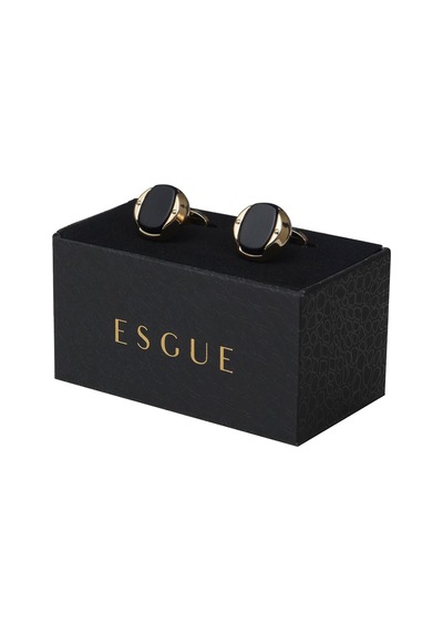 Esgue Gold Siyah Desenli Form Kol Düğmesi Gümüş
