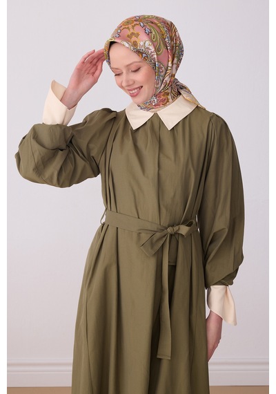 Belli Etnik Desen İpek Twill Eşarp - 2026 İlkbahar-yaz T 4304 Hardal