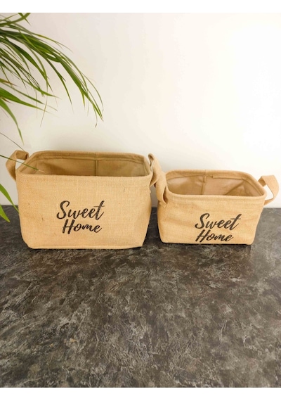 BİTKİ TASARIMI SWEET HOME JÜT HASIR EV DÜZENLEYİCİ MUTFAK BANYO SALON SEPETİ KATLANIR SIVI KORUMALI İKİLİ SET O-K
