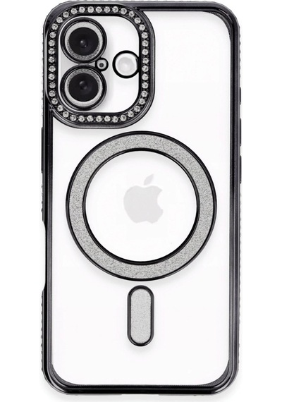 Apple  Uyumlu  iPhone 16 Kılıf Joke Simli Magneticsafe Kılıf Siyah