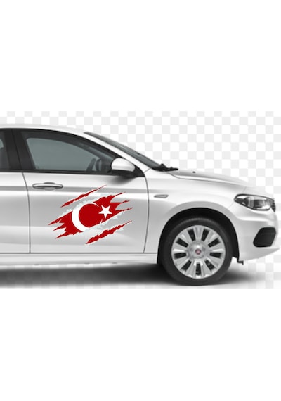 Yırtıklı Türk Bayrağı Sticker - Paçalı Türk Bayrağı Ay Yıldız Sticker - Araba Oto Mtosiklet Karavan Sticker - 00034 30x22 Cm