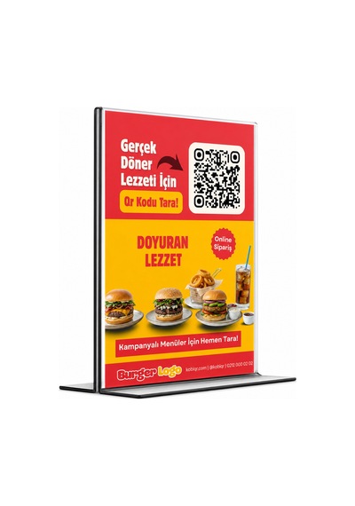 Burger Qr Menü Standı 5 Adet T Tipi A6 10 15 Cm + Qr Menü Yazılımı Beyaz Beyaz