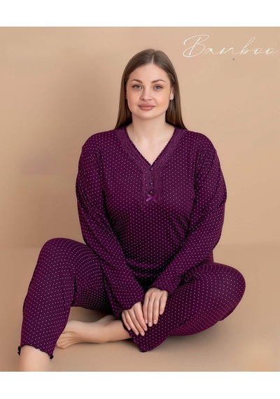 Pijamerry Kadın Büyük Beden Dantel Yaka Bambu Uzun Kol İnce Pijama Takımı 5541 - 1 Adet Mürdüm Pijamerry Kadın Büyük Beden Dantel Yaka Bambu Uzun Kol İnce Pijama Takımı 5541 - 1 Adet Mürdüm