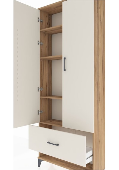 Arges Dolap 4 Raflı Tek Çekmeceli 2 Kapaklı 88x30x221 Çam-aytaşı Çam