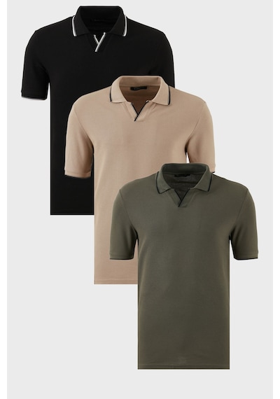 Buratti Pamuklu Regular Fit Şerit Detaylı 3'Lü Paket Erkek Polo Yaka T Shirt 5902964S3 Siyah-Vizon-Haki