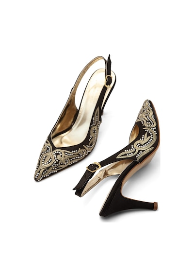 Asmi Shoes Kadın Svetlana Siyah Nakışlı Taş Detaylı İnce Topuklu Abiye Stiletto Ayakkabı
