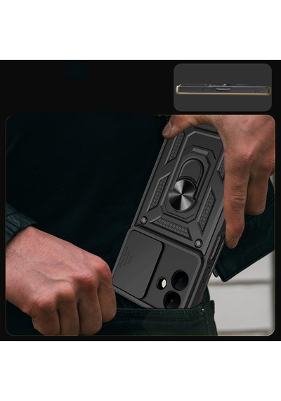 Galaxy Uyumlu A07 Kılıf Sürgülü Kamera Koruyucu Manyetik Standlı Tank Koruma Pazarplus Siyah