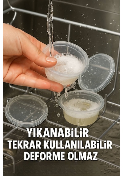 60 Ml Kendinden Kapaklı Şeffaf Sosluk Sızdırmaz, Sıcağa Dayanıklı, Tekrar Kullanılabilir 50 Li Set Diğer