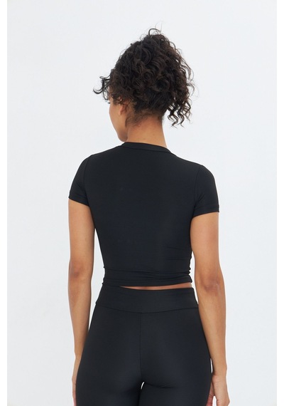 Lesa Wear Soft Touch Bedene Oturan Spor Crop T-shirt Short Fitted Siyah