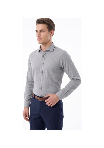 Kamer Erkek Slim Fitt Uzun Kol % 100 Pamuk Gömlek 2429 Bgl-st05603 Gri