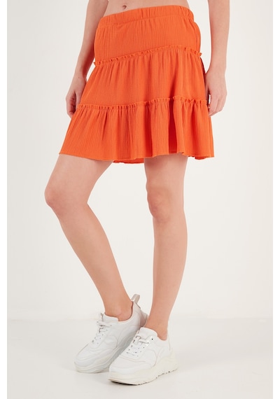 Lela Beli Lastikli Mini Bayan Şort Etek 5865038 Oranj
