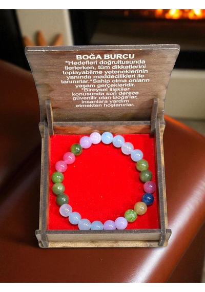 Boğa Burcu Doğaltaş Bileklik Tütsü Hediyeli %100 Doğal Taş, Hediye Kutulu, Kutulu Hediyelik Set Çok Renkli