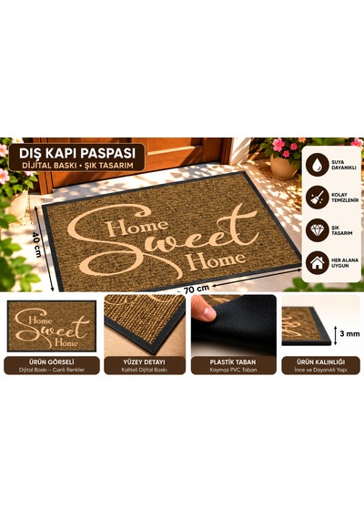 Dış Kapı Paspası Dijital Baskılı Kaymaz 40x70 Cm Pvc Plastik Tabanlı Kapı Önü Paspası Taba - Krem