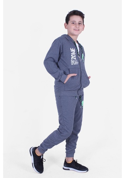 Fyk Kids Kapüşonlu Zone Fermuarlı Erkek Çocuk Eşofman Takımı Füme