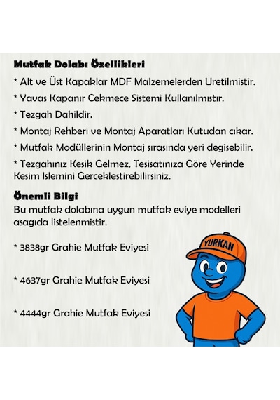 215 Cm Mutfak Dolabı Mdf Kapak Tezgah Dahil Yrkn215 100 Gümüş