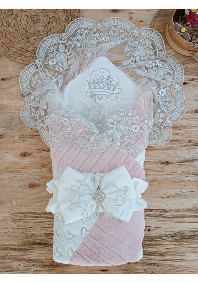 Yenidoğan Unisex Bebek Kundağı & Hastane Çıkışı - Gül Kurusu & Dantelli Dış Kundak Pembe