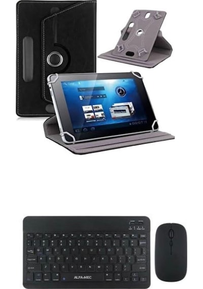 Hometech Alfa 8tx Kılıf Uyumlu Standlı Kablosuz Bluetooth Klavye Mouse Set Kılıf