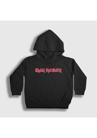 Presmono Unisex Çocuk Logo Iron Maiden Kapüşonlu Sweatshirt Siyah