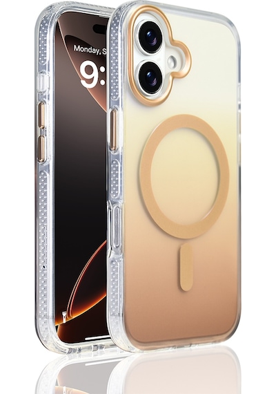 Apple Uyumlu iPhone 17 Kılıf M-safe Şarj Özellikli Transparan Renk Geçişli Zore Toros Kapak Gold
