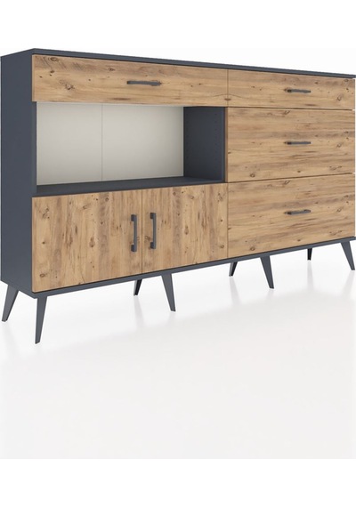 Arges Konsol Tek Raflı 4 Çekmeceli 2 Kapaklı 176x30x99 Antrasit-ç Antrasit-çam