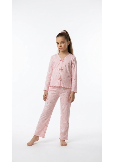 Divinus Panda Desenli Kız Çocuk Pijama Takımı Pembe